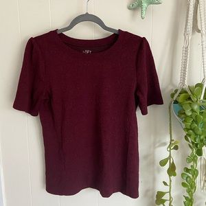 LOFT Jacquard Maroon Short Sleeve Top